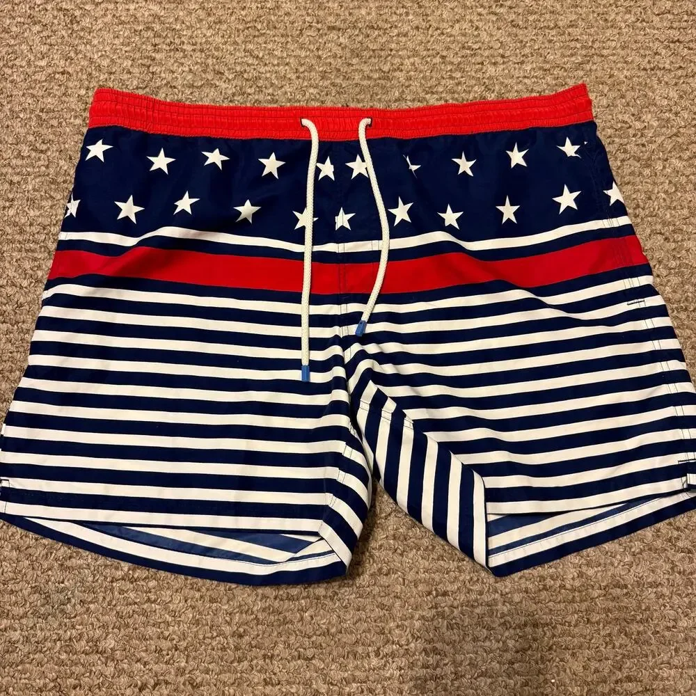 Southern Tide | Preppy Summer Men’s American Flag SwimTrunks 5.5” Inseam July
